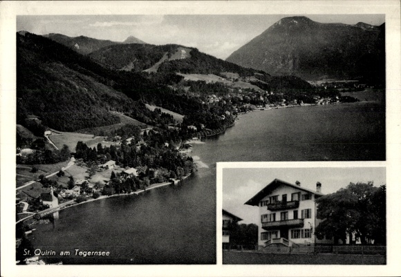 Postcard St. Quirin Gmund am Tegernsee Upper Bavaria, landscape with Tegernsee, St. Quirin, building in the picture
