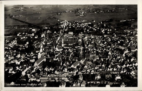 Postcard Memmingen in Swabia, aerial view of typical city architecture, multi-story buildings