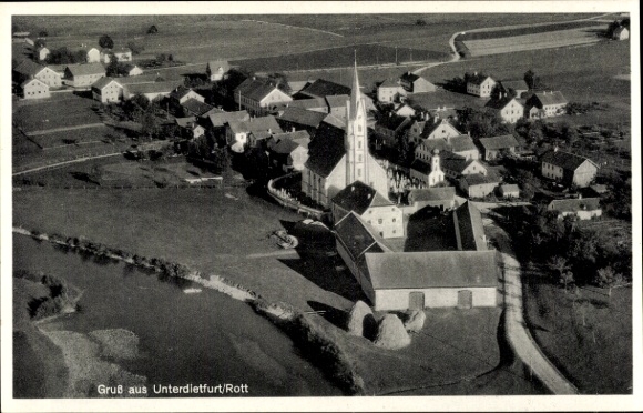 Postcard Unterdietfurt Lower Bavaria, aerial photograph