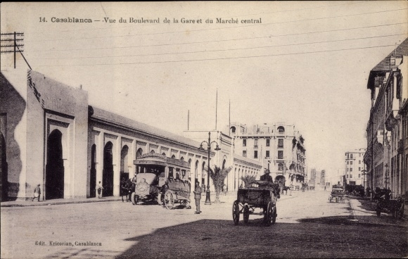 Postcard Casablanca Morocco, Boulevard de la Gare, Central Market