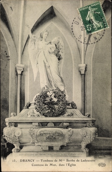 Ak Drancy Seine Saint Denis, Tombeau de Madame Berthe de Ladoucette, Comtesse de Mun, dans l'Eglise
