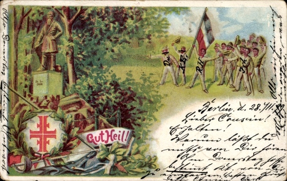 Litho Gut Heil, Turner, Fahne, Denkmal