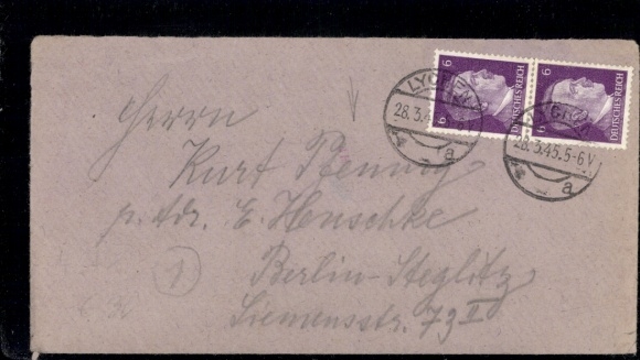 Michel No. 785 (2) "Lychen 28.3.45" with contents, with Transorma coding