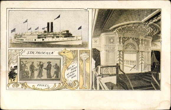 Postcard Steamship Priscilla, Fall River Line, interior view