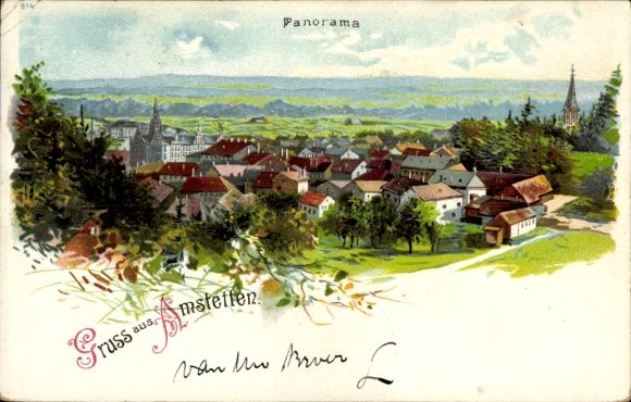 Chromo-Litho Amstetten in the Swabian Alb, view of the town