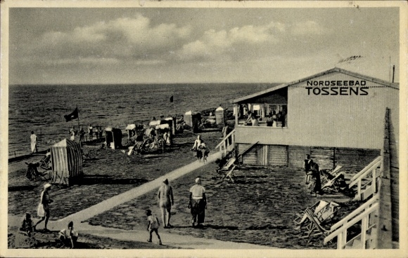 Postcard Nordseebad Tossens Butjadingen, North Sea resort beach, bathers, beach chairs, sea
