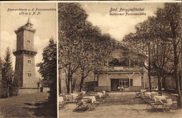 Ak Berggießhübel in Sachsen, Restaurant Panoramahöhe, Bismarckturm a. d. Panoramahöhe
