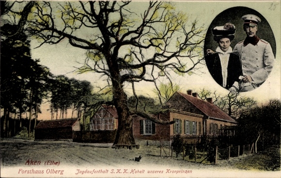 Ak Aken an der Elbe Sachsen Anhalt, Forsthaus Olberg, Jagdaufenthalt Kronprinzenpaar