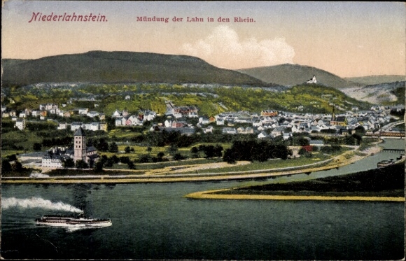 KP Niederlahnstein Lahnstein am Rhein, panoramiczny widok na zbieg Lahn i Renu, Lan...