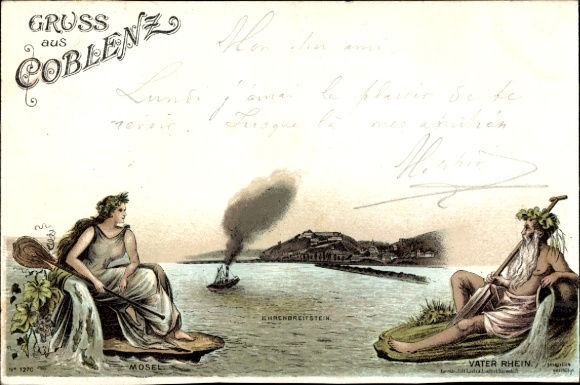 Chromo-Litho Koblenz on the Rhine, Mosel, Father Rhine, Ehrenbreitstein