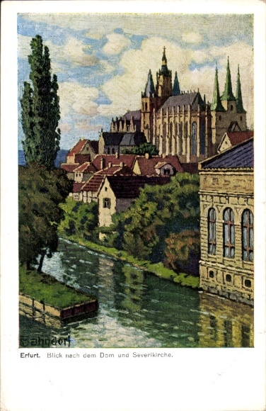 Kunstenaarskaart Bahndorf, H., Erfurt in Thüringen, kathedraal en Severikirche