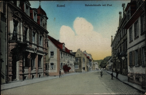 Postcard Kusel in the Palatinate, Bahnhofstrasse, Post