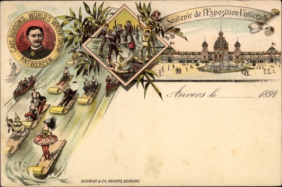 Forerunner litho Antwerp Flanders, Boyton's Water Show, l'Exposition Universelle d'Anvers 1894