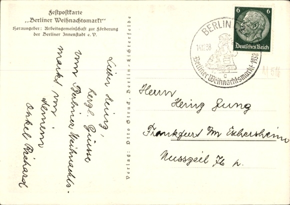 Postcard Berlin Mitte, Christmas market, Berlin Cathedral, Santa Claus