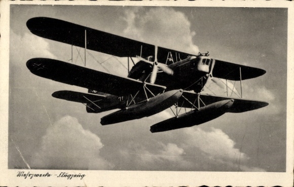 Postcard German Air Force, multi-purpose seaplane Heinkel He 59