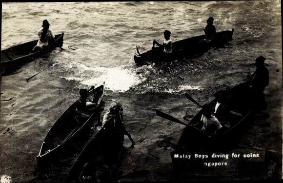 Ak Singapore Singapur, Malay boys diving for coins