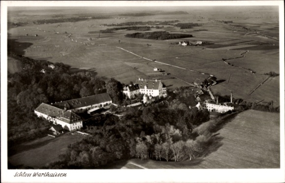 Postcard Warthausen in Baden Württemberg, aerial view of castle and extensive fields