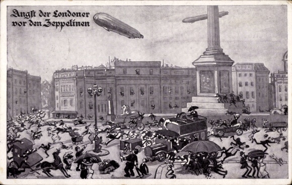 Postcard London City England, Londoners' fear of the Zeppelins