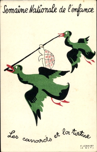 Postcard National Children's Week, Ducks and the Turtle, Fable