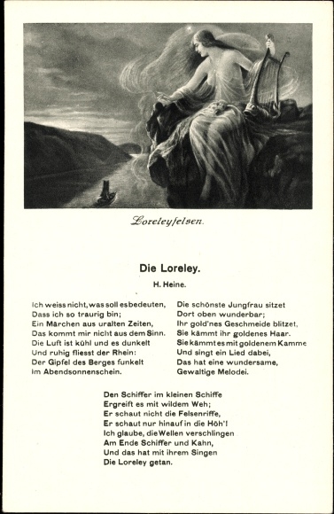 Song artist Postcard Volkhofen, Die Loreley, H. Heine, Rhein, I don't know what it's supposed to mean