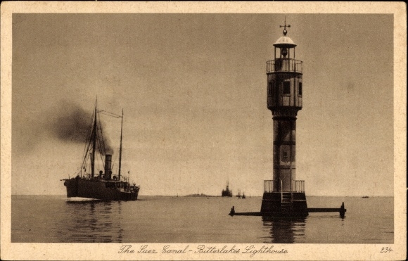 Postcard Suez Canal Egypt, Bitterlakes Lighthouse