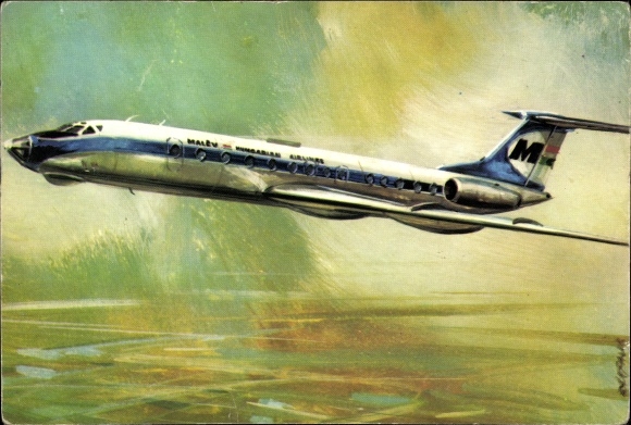 Kunstenaar Ak Tupoljev TU 134, 1969, Hongaars passagiersvliegtuig, Malev Airlines