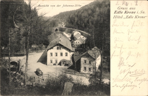 Postcard Edle Krone Klingenberg in the Erzgebirge, Hotel Edle Krone, view from the Johanna Höhe