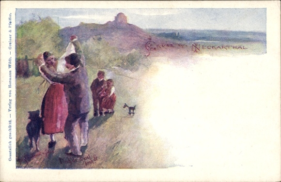Postal stationery Postcard Neckarzimmern in the Neckar Valley, dancing couple in the Neckar Valley