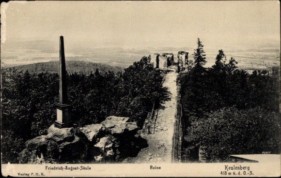 Postcard Oberlichtenau Pulsnitz in Saxony, Keulenberg, Friedrich-August-Column