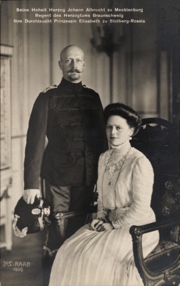 Postcard Duke Johann Albrecht of Mecklenburg, Princess Elisabeth of Stolberg Rossla
