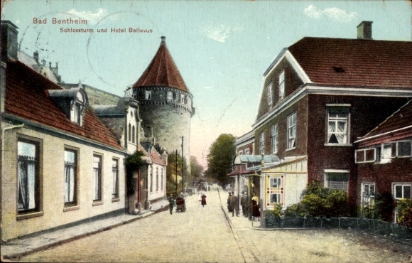 Ak Bad Bentheim in Niedersachsen, Schlossturm, Hotel Bellevue