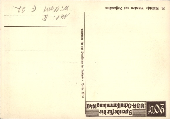 Artist Postcard Willrich, Wolfgang, Girl from Bessarabia, VDA School Collection 1940