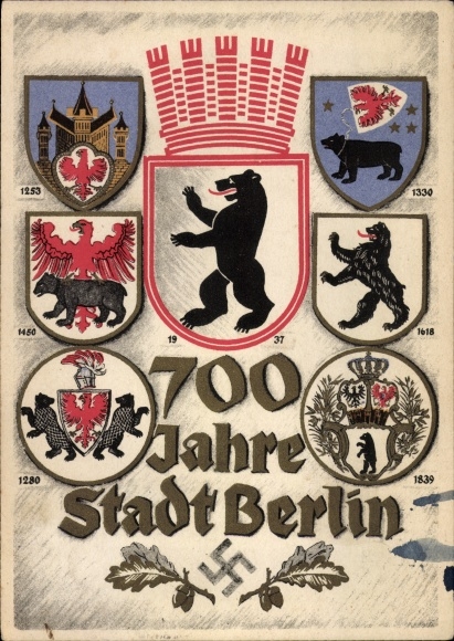 Coat of arms PC Berlin, 700th anniversary, city coat of arms from 1253 to 1937, Berlin bear