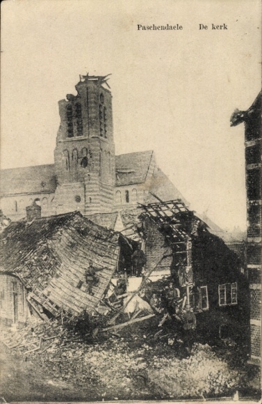 KP Paschendaele Passchendaele Flandria Zachodnia, zniszczony kościół