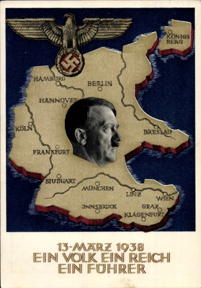 Postal stationery Postcard Klein, One People, One Reich, One Führer, Anschluss of Austria 1938, Greater Germany