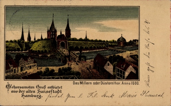 Artysta KP Hamburg Mitte St. Pauli, The Millerntor lub Düsterntor, rok 1600