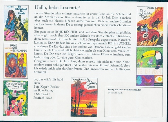 Timetable Advertising, Boje-Verlag, Books