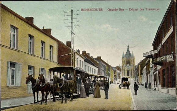 PC Bon Secours Bonsecours Péruwelz Hainaut, street section, horse-drawn tram