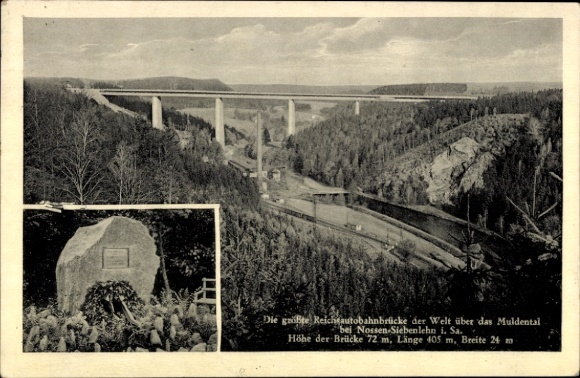 Ak Siebenlehn Großschirma in Sachsen, Reichsautobahnbrücke Muldental, Amalie Dietrich Höhe