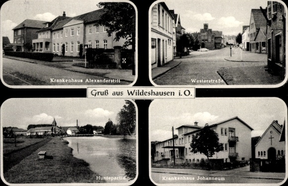 Postcard Wildeshausen in Oldenburg, Alexanderstift Hospital, Westerstraße, Huntepartie, Hospital