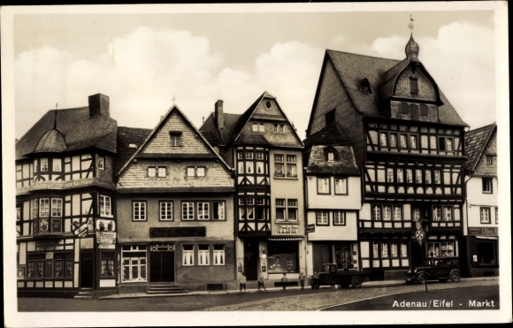Postcard Adenau in the Eifel, market, half-timbered house