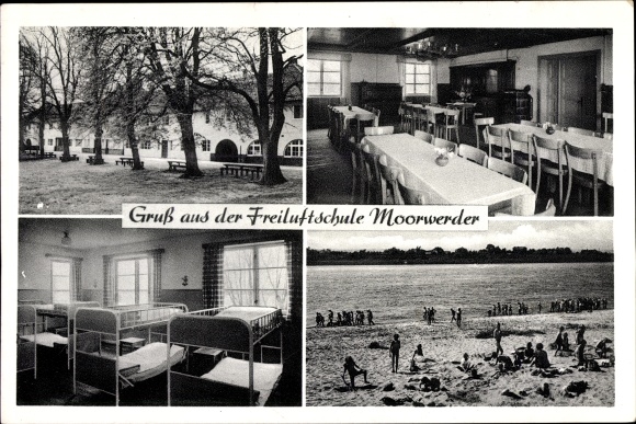 Ansichtkaart Hamburg Mitte Wilhelmsburg Moorwerder, openluchtschool, binnenaanzicht, slaapzaal, strandfeest