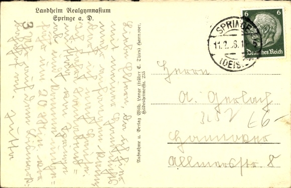Postcard Springe am Deister, Landheim Real-Gymnasium, interior view