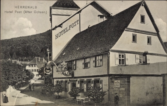Postcard Bad Herrenalb in the Black Forest, street section, Hotel Post, Alter Ochsen