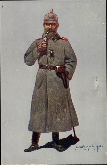 Ansichtkaart kunstenaar Lüschwitz Koreffski, sergeant van de 3e Württemberg Field Art Regt No. 49 Ulm, velduniform