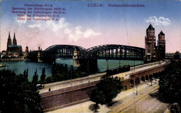 Ak Köln am Rhein, Hohenzollernbrücke, Rhein,  Brücke, Eisenbahn, Stadtansicht