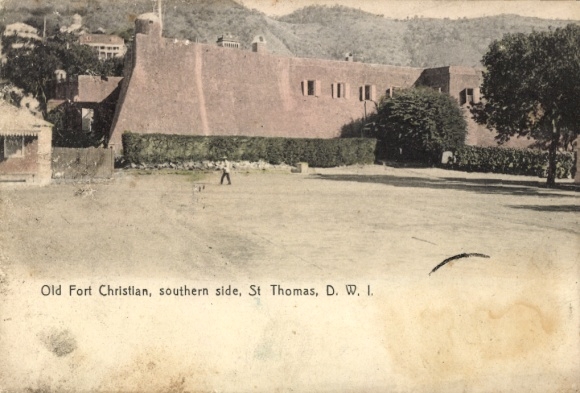 Postcard St. Thomas DWI, Old Fort Christian, south side