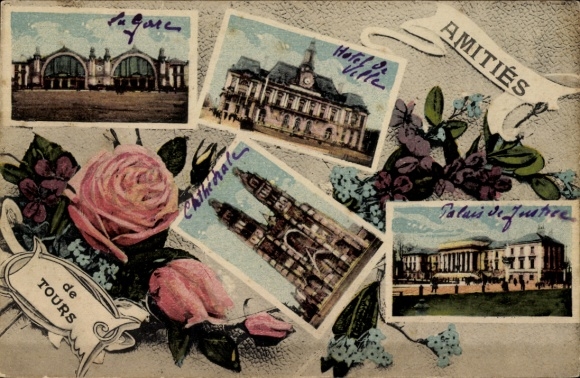 Ak Tours Indre et Loire, Bahnhof, Rathaus, Kathedrale, Palais de Justice