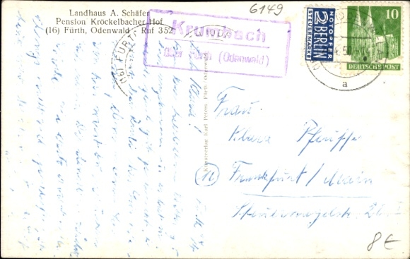 Postcard Fürth im Odenwald, Landhaus A. Schäfer, Pension Kröckelbacher Hof