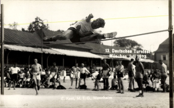 Photo Postcard 13th German Gymnastics Festival Munich July 1923, E. Kast, MTG Mannheim, high jump